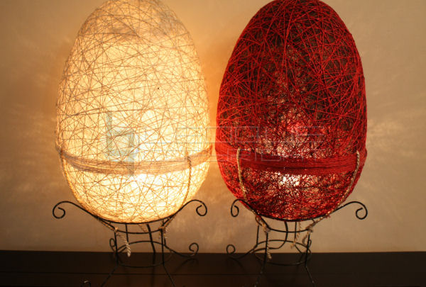 Egg shaped abaca-woven lamp Native egg-shaped lamp Inter-twined thin 