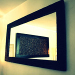 black mirror frame, textured wood
