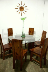 round dining table + 6 solid wood dining chairs