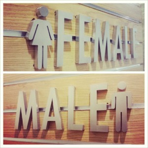 male, female wash room sign