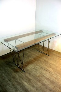 v-type stand pair, 6 seater glass top dining table