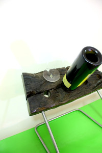 recycled wood wine and wine glass holder