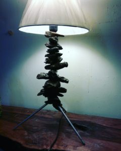 In the shop: Rustic and modern table lamp, wood + stainless steel
