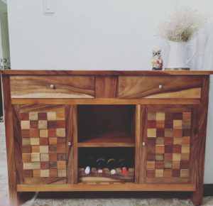 Acacia wood buffet cabinet with wine rack
